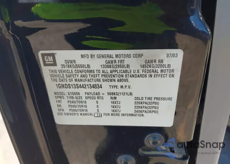 2004 Chevrolet Trailblazer Ls из США, поврежденный, VIN 1GNDS13S442134834